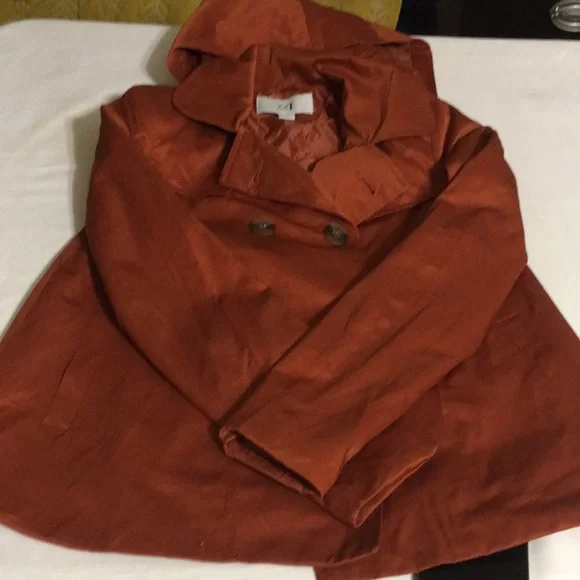 Ladies burnt orange light weight z size 2 pea coat hooded. - Picture 6 of 8